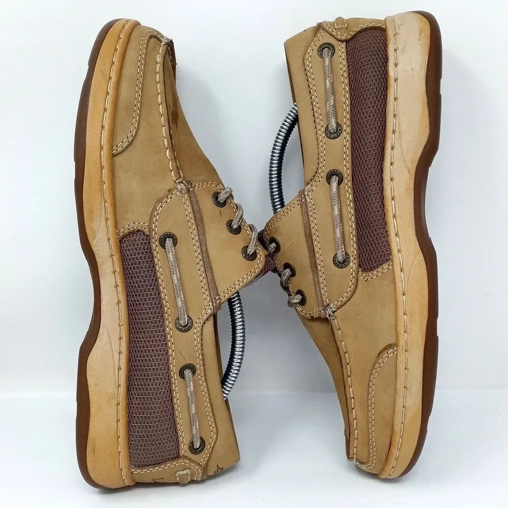 LL Bean Tan Three Eye Lace Up Leather Boat Shoes - Men's Size 8